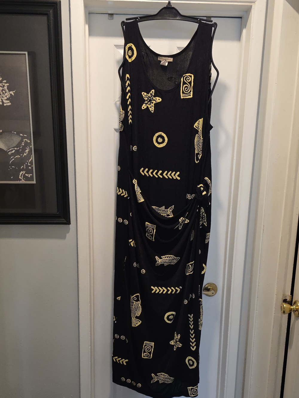 Susan Lawrence Black Maxi Dress with Yellow Graphic Print